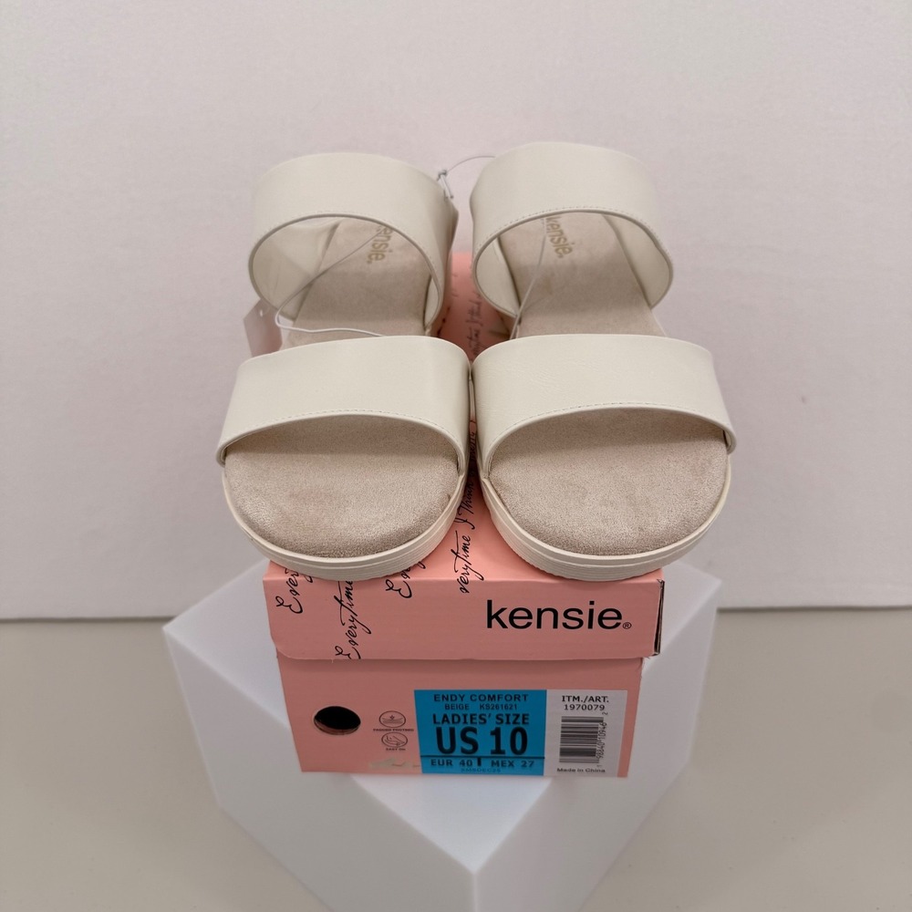 Kensie Endy Comfort Beige Double Strap Slide Sandals Women's Size 10 White Cream